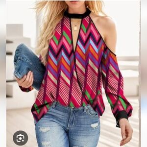 #1571 Izuria Vibrant Multicolor Chevron Women's Top
